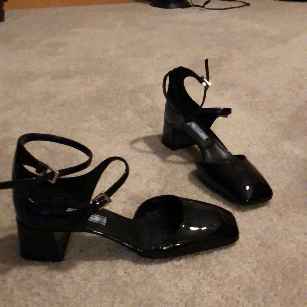Prada patent leather ankle strap pumps
